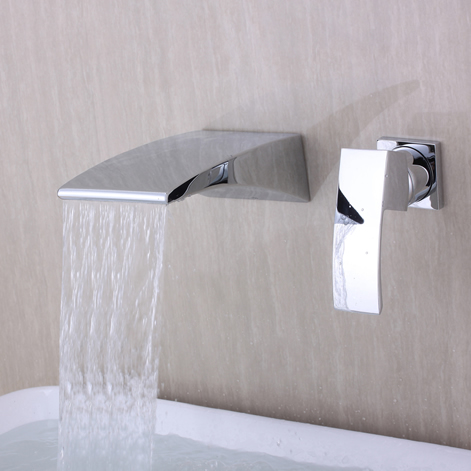 Contemporary Wall Mounted Waterfall Chrome Finish Bathroom Sink Faucet T6037 - Click Image to Close