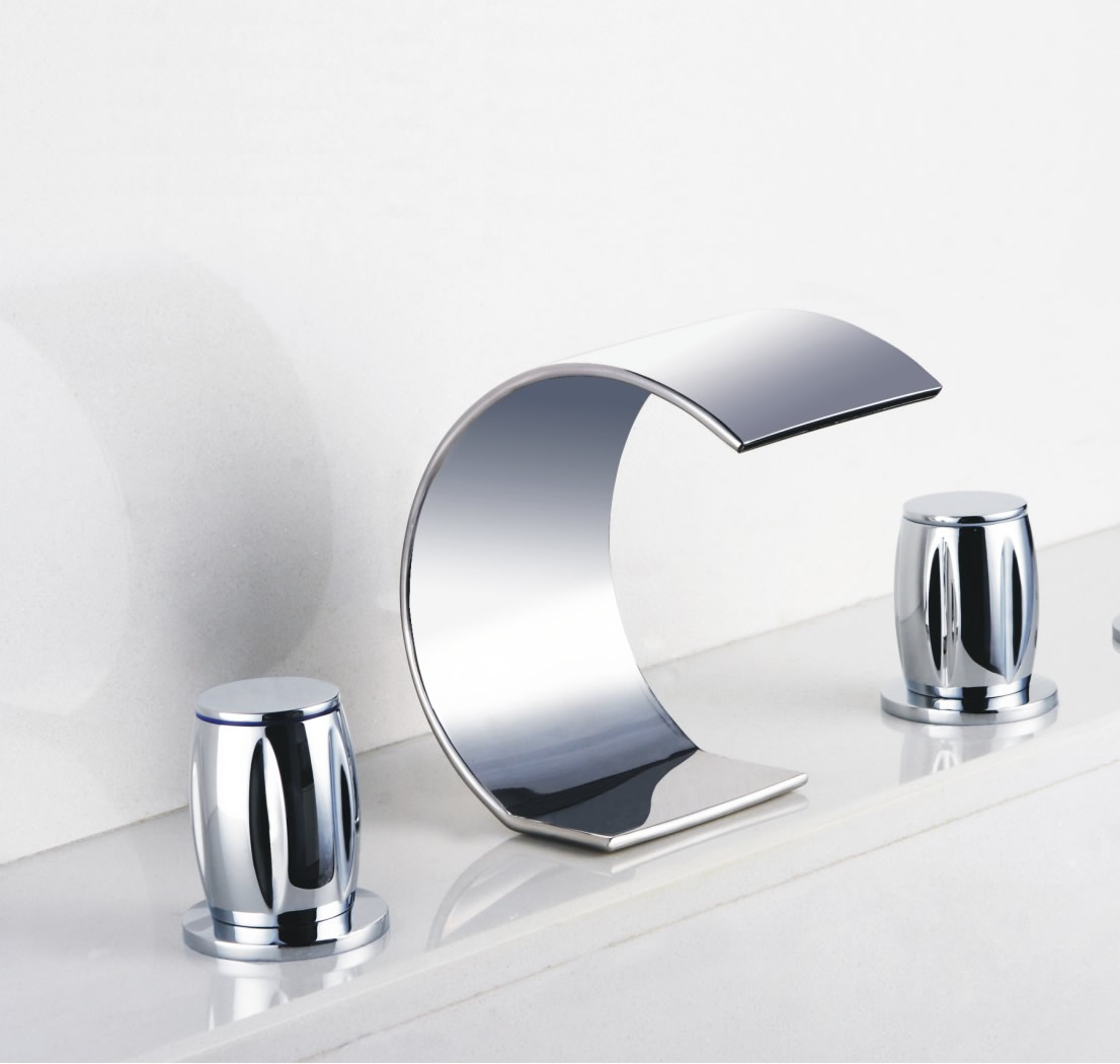 Contemporary Waterfall Bathroom Sink Faucet Chrome Finish Widespread T7707 - Click Image to Close