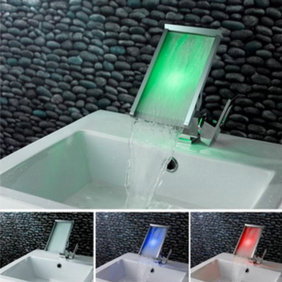 Contemporary Color Changing LED Waterfall Widespread Bathroom Sink Faucet - T8002-2