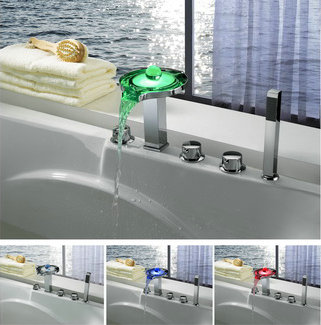 Contemporary Color Changing LED Tub Faucet with Hand Shower - T8008-4F