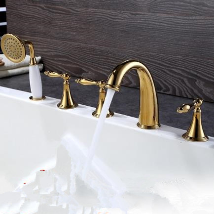 Antique Golden Printed Five-pieces Widespread Tub Faucet with Hand Shower FBT0678