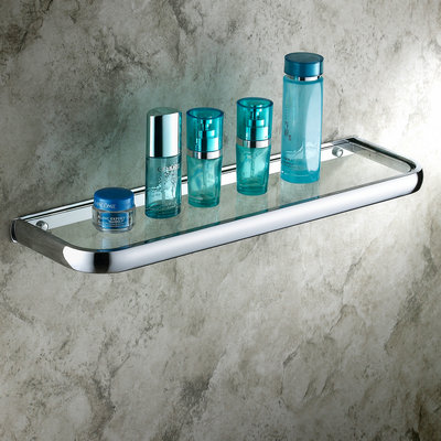 Chrome Finish Wall Mounted Contemporary Style Brass Glass Shelf TCB7405