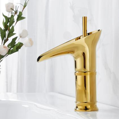 Copper Hot And Cold Washbasin, Single Hole Faucet, Bathroom Cabinet,Golden Waterfall Faucet F0140G