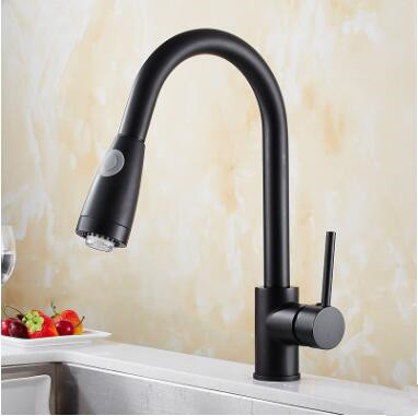 Antique Black Brass Mixer LED Spout Head Pull Out Kitchen Tap F0164B - Click Image to Close