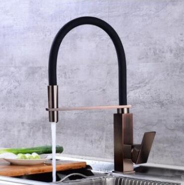 Brass New Designed ORB & Black Rotatable SPRING Mixer Kitchen Faucet F0165OR - Click Image to Close