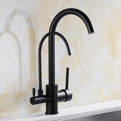 Three Ways Kitchen Faucets Black Bronze Brass Drinking Water Mixer Kitchen Sink Faucet F0208B