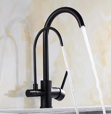 Three Ways Kitchen Faucets Black Bronze Brass Drinking Water Mixer Kitchen Sink Faucet F0208B
