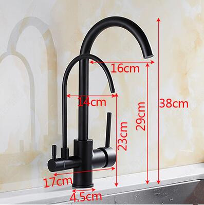Three Ways Kitchen Faucets Black Bronze Brass Drinking Water Mixer Kitchen Sink Faucet F0208B - Click Image to Close