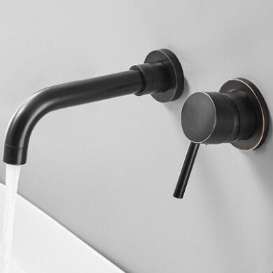Black Bronze Brass Concealed Installation Wall Mounted Bathroom Sink Faucet F0255B - Click Image to Close