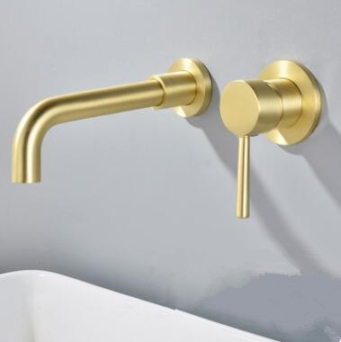 Antique Nickel Brushed Golden Wall Mounted Mixer Bathroom Sink Faucet F0275G - Click Image to Close