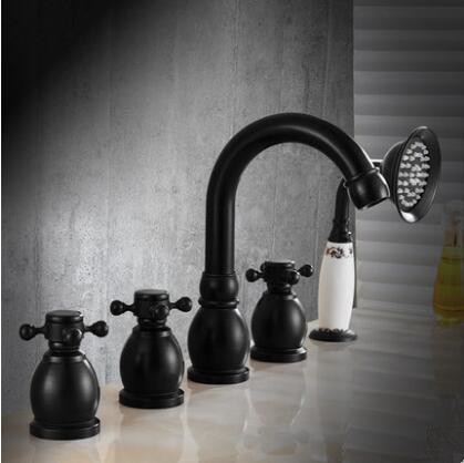 Antique Black Bronze Brass Five-Pieces Bathroom Bathtub Shower Faucets F0799B - Click Image to Close