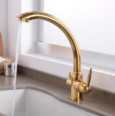 Antique Hot & Cold Water & RO filter Golden Printed Kitchen Mixer Faucet F3305G - Click Image to Close