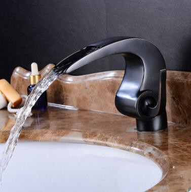 Antique Basin Faucet Black Bronze Brass Waterfall Bathroom Sink Faucet FA0195B - Click Image to Close