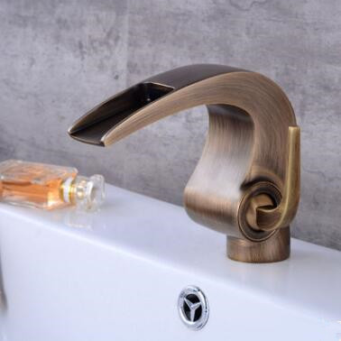 Antique Basin Faucet Brass Waterfall Art Designed Bathroom Sink Faucet FA0195 - Click Image to Close