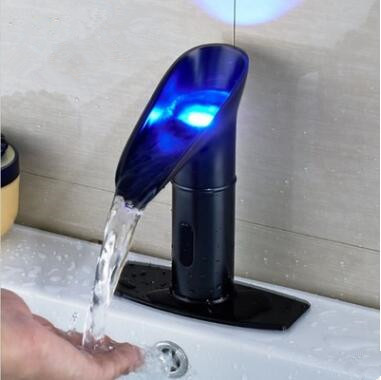 Automatic Faucet Black Bronze Brass LED Waterfall Mixer Bathroom Sink Faucet FA0330B - Click Image to Close