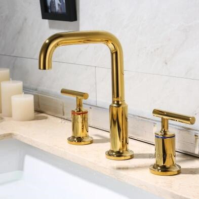 Antique Brass Bright Golden Three-pieces Waterfall Bathroom Sink Faucets Bath Faucets FA348G - Click Image to Close