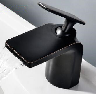 Antique Basin Faucet Black Bronze Brass Watefall Bathroom Sink Faucet FB0107
