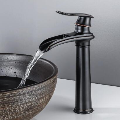 Waterfall Black Bathroom Faucet High Basin Faucet Retro Basin Faucet Brass Basin Faucet Single Lever Bathroom Faucet Antique ORB For Bathroom FB0115 Waterfall Black Bathroom Faucet High Basin Faucet Retro Basin Faucet Brass Basin Faucet Single Lever Bathroom Faucet Antique ORB For Bathroom FB0115
