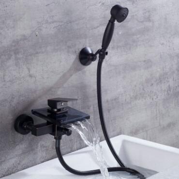 Antique Bathtub Faucet Bathroom Black Bronze Brass Waterfall Glass Faucet with Hand Shower FB0355G - Click Image to Close