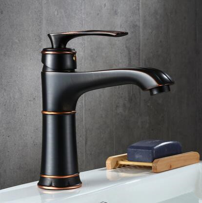 Antique Bathroom Sink Faucet Black Bronze Brass Brushed Finished Mixer Faucet FB0468 - Click Image to Close