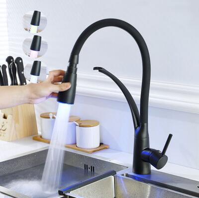 Brass Dull Polished Black Pull Out LED SPRING Kitchen Mixer Sink Faucet FB268P - Click Image to Close
