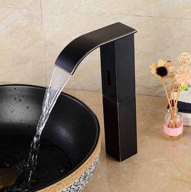 Antique Brass Black Bronze Automatic Single Cold Free Hands Bathroom Sink Faucet FB320T - Click Image to Close