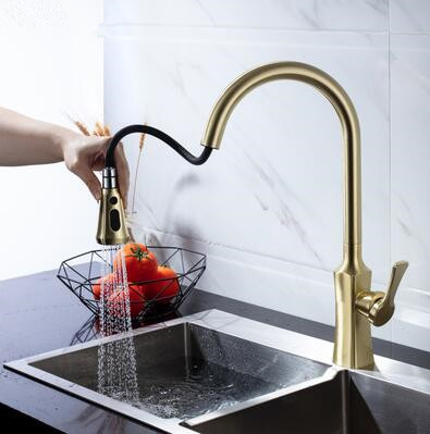 Antique Brass Nickel Brushed Golden 360° Rotatable Pull Down Kitchen Faucet FG355P - Click Image to Close