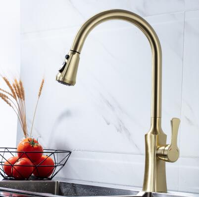 Antique Brass Nickel Brushed Golden 360° Rotatable Pull Down Kitchen Faucet FG355P - Click Image to Close