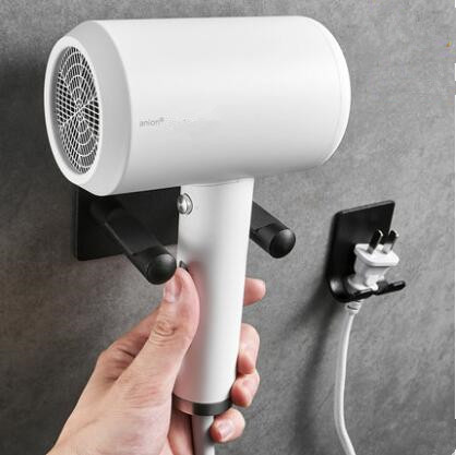 Black Bathroom Shelves No Punching Universal Wall Mounted Hairdryer Holder FHD028 - Click Image to Close