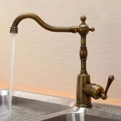Antique Brass Finish One Hole One Handle Pastoral Mixed Rotatable Kitchen Faucet HP0822T - Click Image to Close