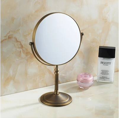 8 Inches Antique Brass Pastoral Style Bathroom Desktop Make Up Mirror MB158 - Click Image to Close