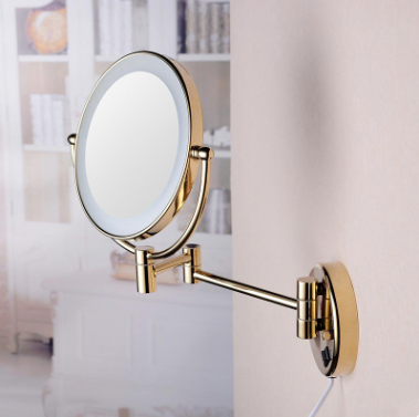 New Designed Wall Mounted With LED Light Folding Golden Printed Bathroom Mirror MB192