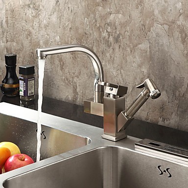 Solid Brass Spring Pull Out Kitchen Faucet - Polished Nickel Finish N1770 - Click Image to Close