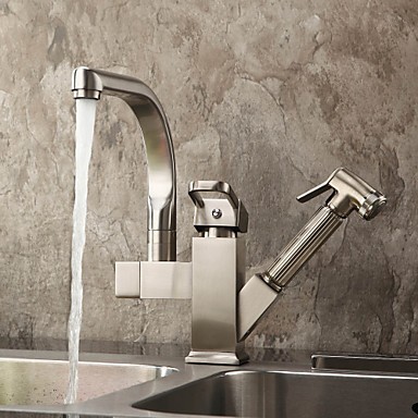 Solid Brass Spring Pull Out Kitchen Faucet - Polished Nickel Finish N1770 - Click Image to Close