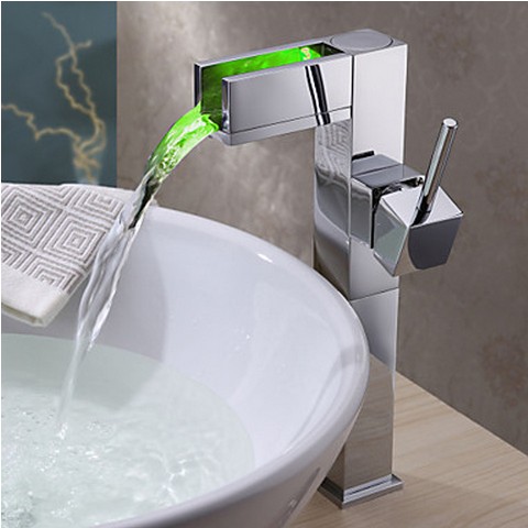 Color Changing LED Waterfall Bathroom Sink Faucet Tall TQ0615HF