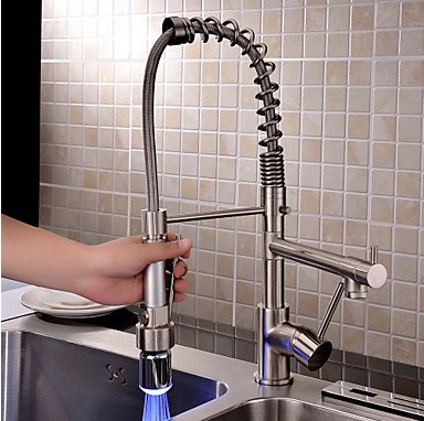 Contemporary Single Handle LED Pull-out Kitchen Faucet TQ0783F - Click Image to Close