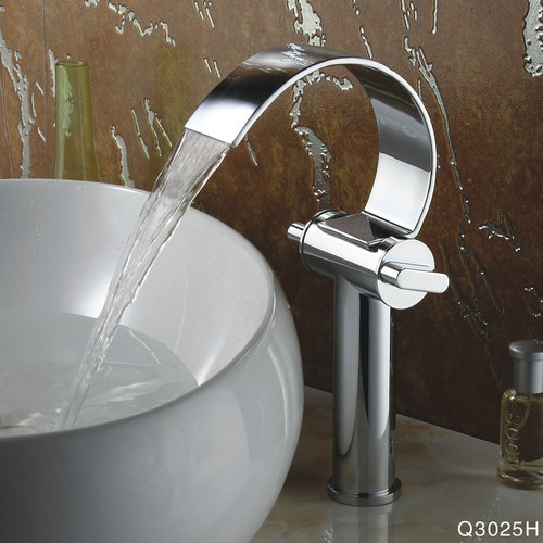 Special Design Chrome Finish Waterfall High Curve Spout Bathroom Sink Faucet TQ3025H - Click Image to Close