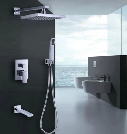 Contemporary Shower Faucet with 8 inch Shower head + Hand Shower TSC032 - Click Image to Close