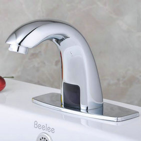 Contemporary Automatic Sensor Bathroom Sink Faucet with Escutcheon Plate - T0101 - Click Image to Close