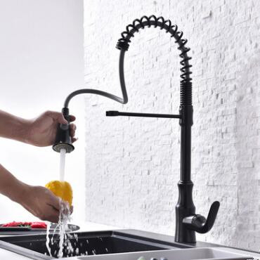 Pull Out Kitchen Faucet Black Bronze Brass Spring Kitchen Sink Faucet T0110P - Click Image to Close