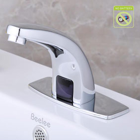 Contemporary Cold Water Automatic Touchless Chromewith Hydropower Sensor Bathroom Sink Faucet - T0115P - Click Image to Close