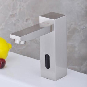 Contemporary Nickel Brushed Automatic Sensor Cold Bathroom Sink Faucet - T0116N - Click Image to Close