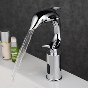 Contemporary Dolphin Cold Sensor Chrome Finish Bathroom Sink Faucet - T0133 - Click Image to Close