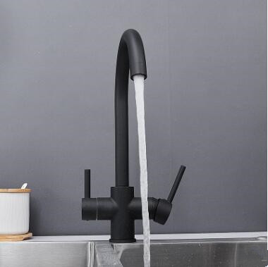 Black with White Dot Three Way Drinking Water Kitchen Sink Faucet T0139B - Click Image to Close