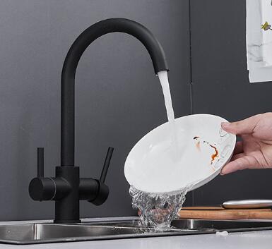 Black with White Dot Three Way Drinking Water Kitchen Sink Faucet T0139B - Click Image to Close