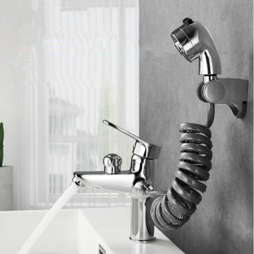 Contemporary Chrome Basin Faucet Brass Mixer with Hand Shower Bathroom Sink Faucet T0165C