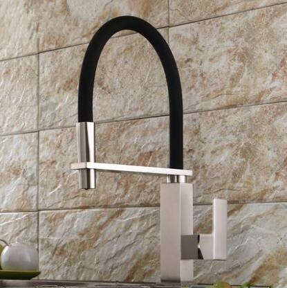 Brass New Designed Nickel Brushed & Black Rotatable SPRING Mixer Kitchen Faucet T0165NR - Click Image to Close