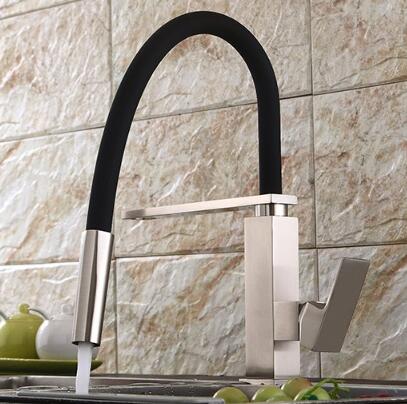 Brass New Designed Nickel Brushed & Black Rotatable SPRING Mixer Kitchen Faucet T0165NR - Click Image to Close