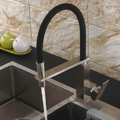 Brass New Designed Nickel Brushed & Black Rotatable SPRING Mixer Kitchen Faucet T0165NR - Click Image to Close