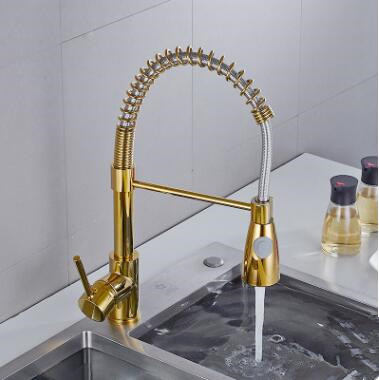 Antique Brass Golden Kitchen SPRING Type Pull Out Mixer Sink Faucet T0173G - Click Image to Close